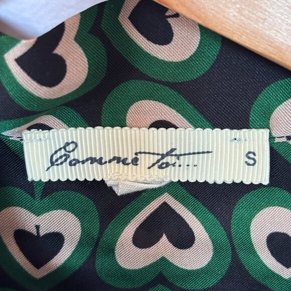 Comme Toi Green Spades/Hearts Print Blouse with Neck Bow - Picture 6 of 8